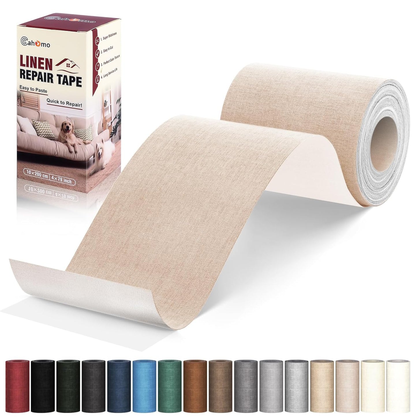 Linen Repair Tape 4x79 inch, Self Adhesive Fabric Patches, Linen Patch Tape Kit, Fabric Repair Tape for Couch Sofas, Headboards, Chairs, Pillows, Curtains, Couches - Beige