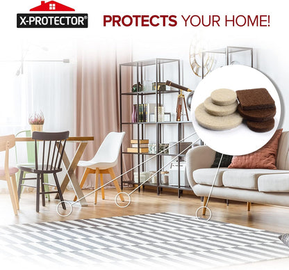 Felt Furniture Pads X-PROTECTOR 133 PCS Premium Furniture Pads - Felt Pads Furniture Feet Best Wood Floor Protectors - Protect Your Hardwood & Laminate Flooring! Brown and Beige