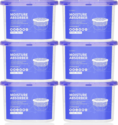 CLEVAST Moisture Absorbers Boxes, 10 OZ, 6 Pack, Dehumidifier Box for Closet, Unscented Hanging Humidity Absorber in Wardrobes, Bedrooms, Bathrooms, RV