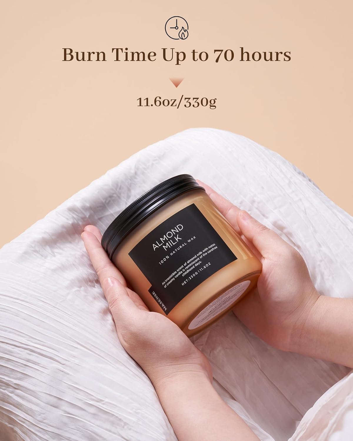 M&SENSE Creamy Vanilla Scented Candle, 11.6oz Clean Non Toxic Home Sweet Scent 70 Hours Burn Time Fragrance Candle for Women Teacher Friends, 2 Wick Natural Soy Wax for Home Decor