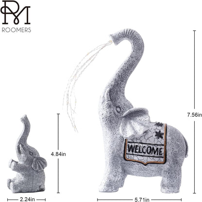 RM ROOMERS Elephant Garden Decor, 2 PCS Elephant Sculptures for Outdoor Resin Solar Elephant Statues Watering, Elephant Decor for Yard, Animal Statues for Patio, Birthday Gifts for Women