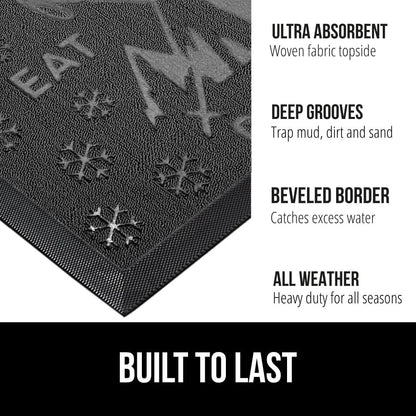 GORILLA GRIP 100% Waterproof All-Season WeatherMax Doormat 35x23, US Designed Natural Rubber, Stain and Fade Resistant, Low Profile Indoor Outdoor Door Mats, Easy Clean Patio Mat, Graphite Skiing