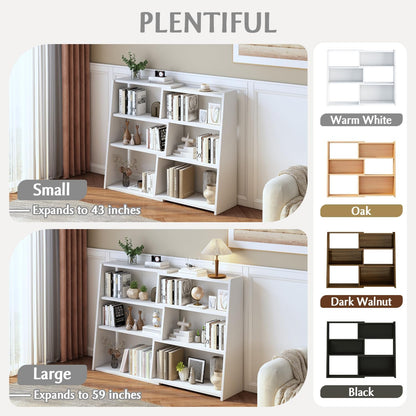 IOTXY Wooden Extendable Shelf Bookcase - 3-Tier Ladder Low Short Bookshelf for Small Space or Corner, White, L