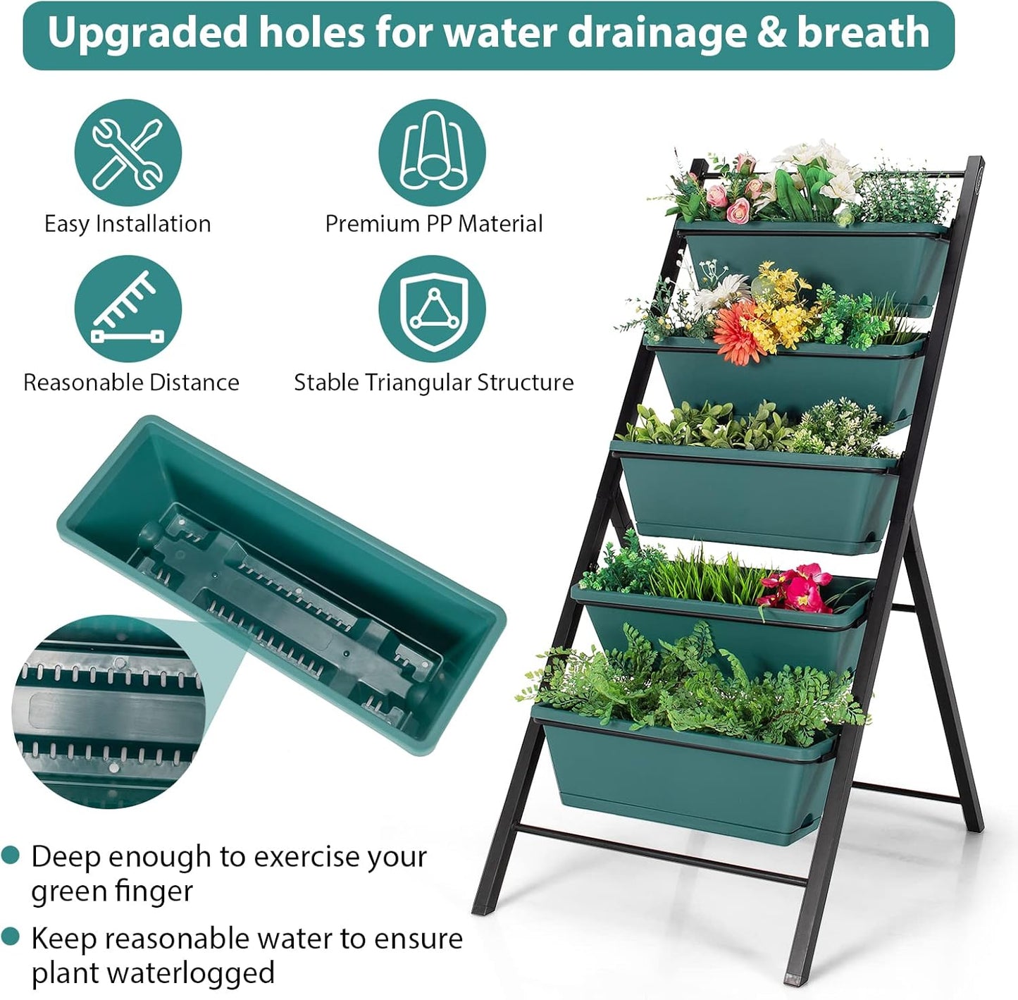 S AFSTAR 5-Tier Vertical Garden Planter, 5-Layer Raised Garden Bed with 5 Detachable Planter Boxes & Metal Frame, Indoor Outdoor Elevated Planting Containers for Flower Vegetables Fruit Herbs