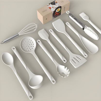 Silicone Cooking Utensils Set - 600°F Heat Resistant, Nonstick Kitchen Utensil Set with Spatulas, Spoons, Whisk, Tongs, BPA Free, Dishwasher Safe, Cream White