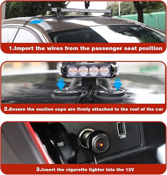 WINECO Red White Roof top light bar Magnetic Flashing 56 LED Emergency Strobe Light Bar for Volunteer POV Firefighter EMS Law Enforcement Vehicles Police Cars, Double Side Safety Warning Beacon Lights