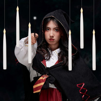 GenSwin 10.8" Floating Candles with Magic Wand Remote Timer, Flameless Taper Candles Flickering Battery Operated, LED Electric Hanging Window Candle Christmas Halloween Decorations(12 Pack, White)