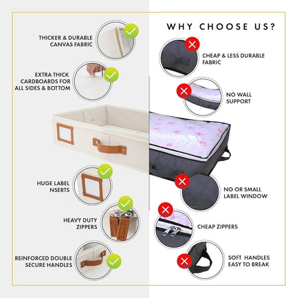 HOMELUX THEORY 2pc Under Bed Storage Containers, Bedroom Under the Bed Drawer Storage Organizer with Bins and Lids, Medium Underbed Clothes Storage Box Ideal for Blanket, Fabric, & Shoes (Ivory)