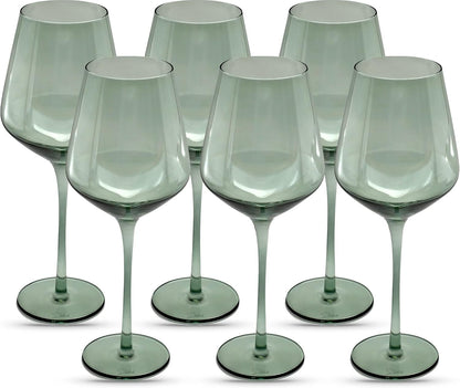 Saludi Original Light Blue Sea Wine Glasses, 16.5oz (Set of 6) Stemmed Single Color Teal Green Sea Foam Glass - Great for All Wine Types and Occasions or Gifts - Luxury, Durable, Hand-Blown