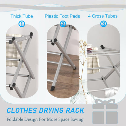 Household Indoor Folding Clothes Drying Rack, Dry Laundry and Hang Clothes,Towel Rack (Silver Gray) for Storage