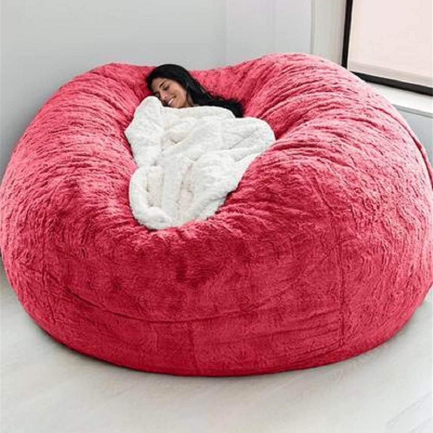 Big Huge Giant Bean Bag Chair for Adults, (No Filler) Bean Bag Chairs in Multiple Sizes and Colors Giant Foam-Filled Furniture - Machine Washable Covers, Double Stitched Seams (Red,5FT)
