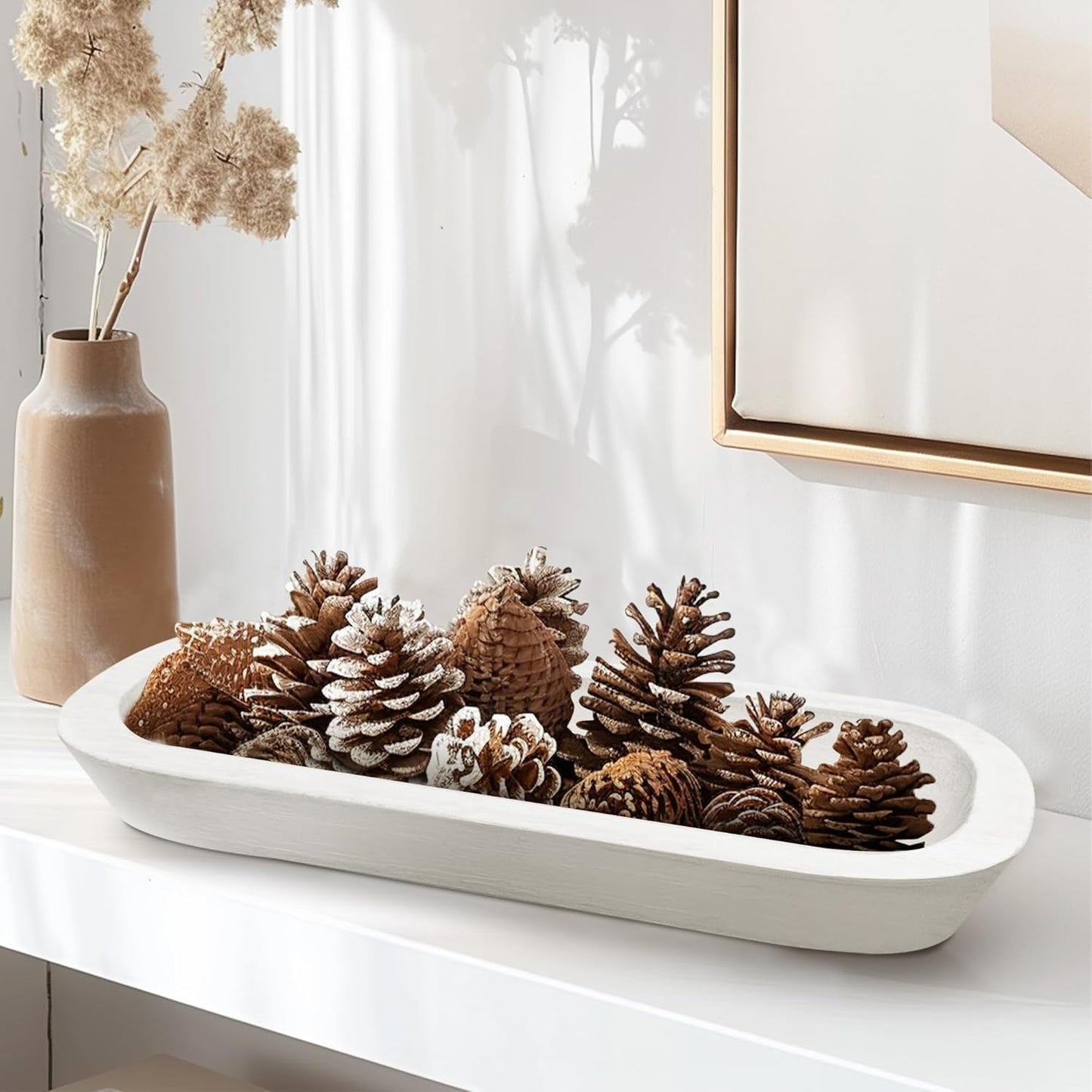 Royxen 8 Pack Dough Bowl for Candle, Wooden Dough Bowls Paulownia, Rustic Bowl Vintage, Bowls for Candle, 14.5 x 5.5 Inch, White