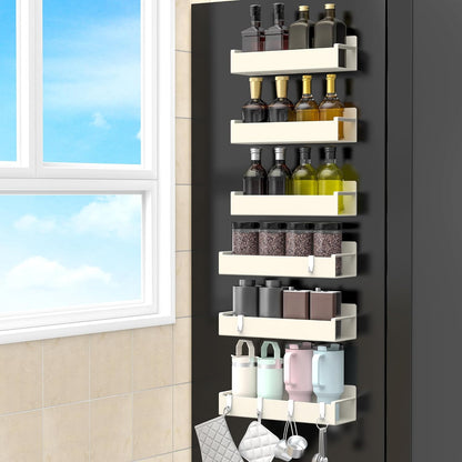6 Pack Magnetic Spice Rack Organizer for Refrigerator and Oven, Cream White Fridge Organizers and Storage for Kitchen