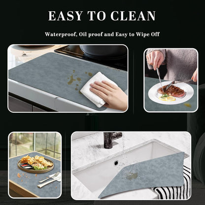 BLESWIN Faux Leather Placemats, PU Dining Table, Waterproof and Oil Resistant Easy to Clean, Heat Resistant Reversible Use Table Mats for Kitchen, Dining Table, Outdoor – 12 × 17 Inch, Grey&Dark Grey