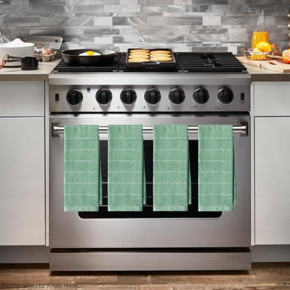 Artoid Mode Checkered Designed Cotton Light Green Terry Kitchen Dish Towels, 15x25 Inch Soft Absorbent Quick Drying Cleaning Tea Towels Set of 4