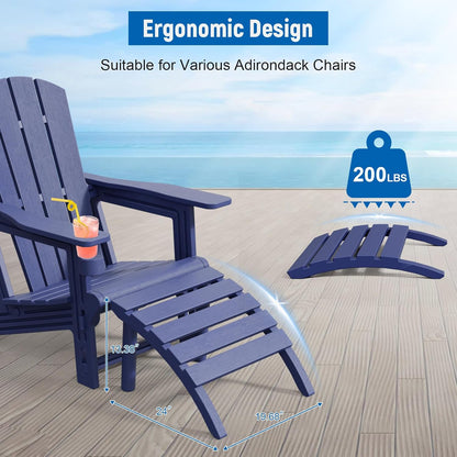 Adirondack Ottoman, HDPE Plastic Adirondack Footstool, All Weather Foot Rest for Adirondack Chair, Outdoor Footrest for Patio,Backyard, Lawn, Fire Pits, Navy Blue