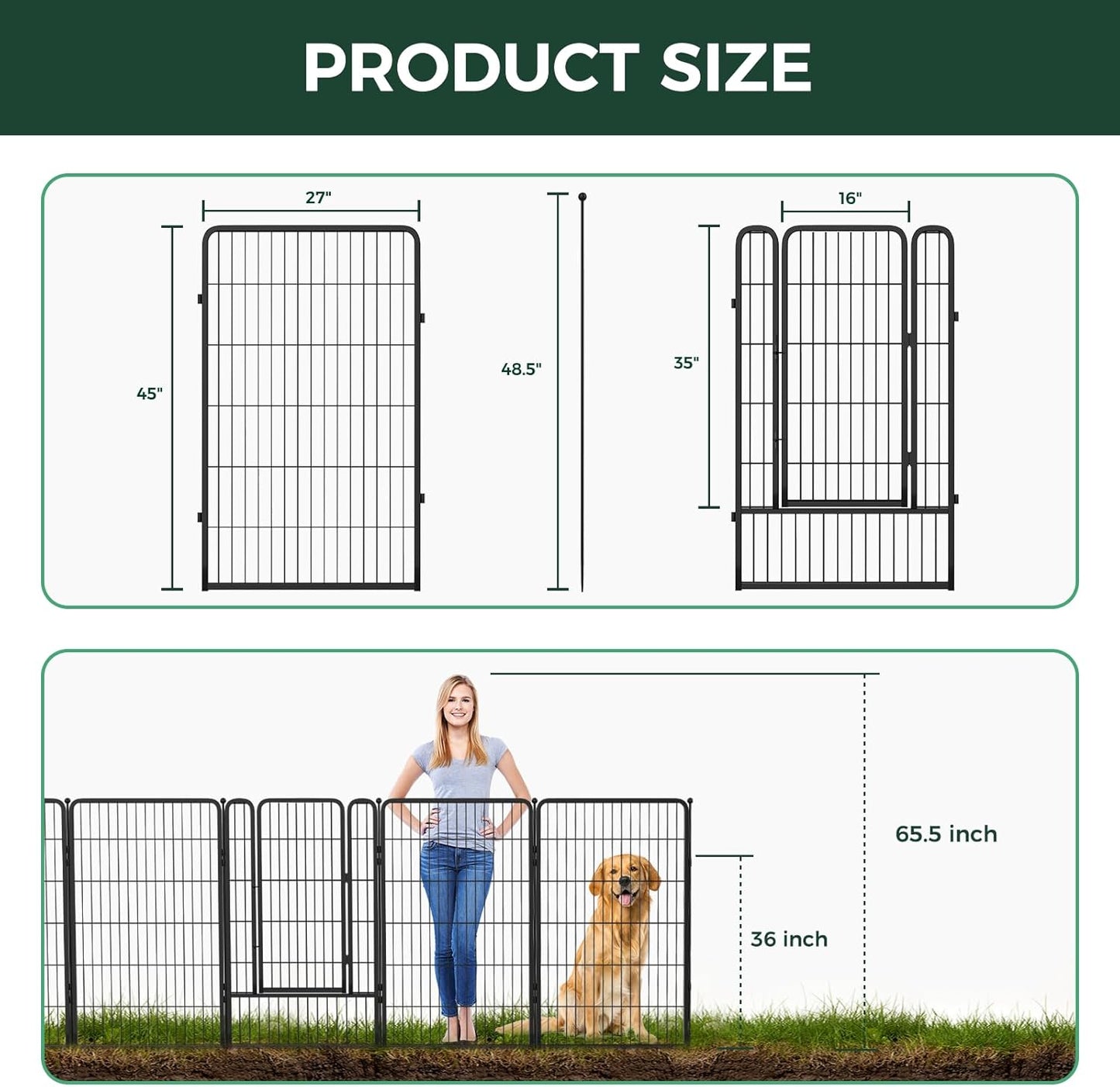 FXW Garden Fence Outdoor for The Yard – 45in(H) x 35.7ft(L) Heavy Duty Metal Animal Barrier for Dog and Rabbit, Decorative Dog Fence, 16 Panels, Black