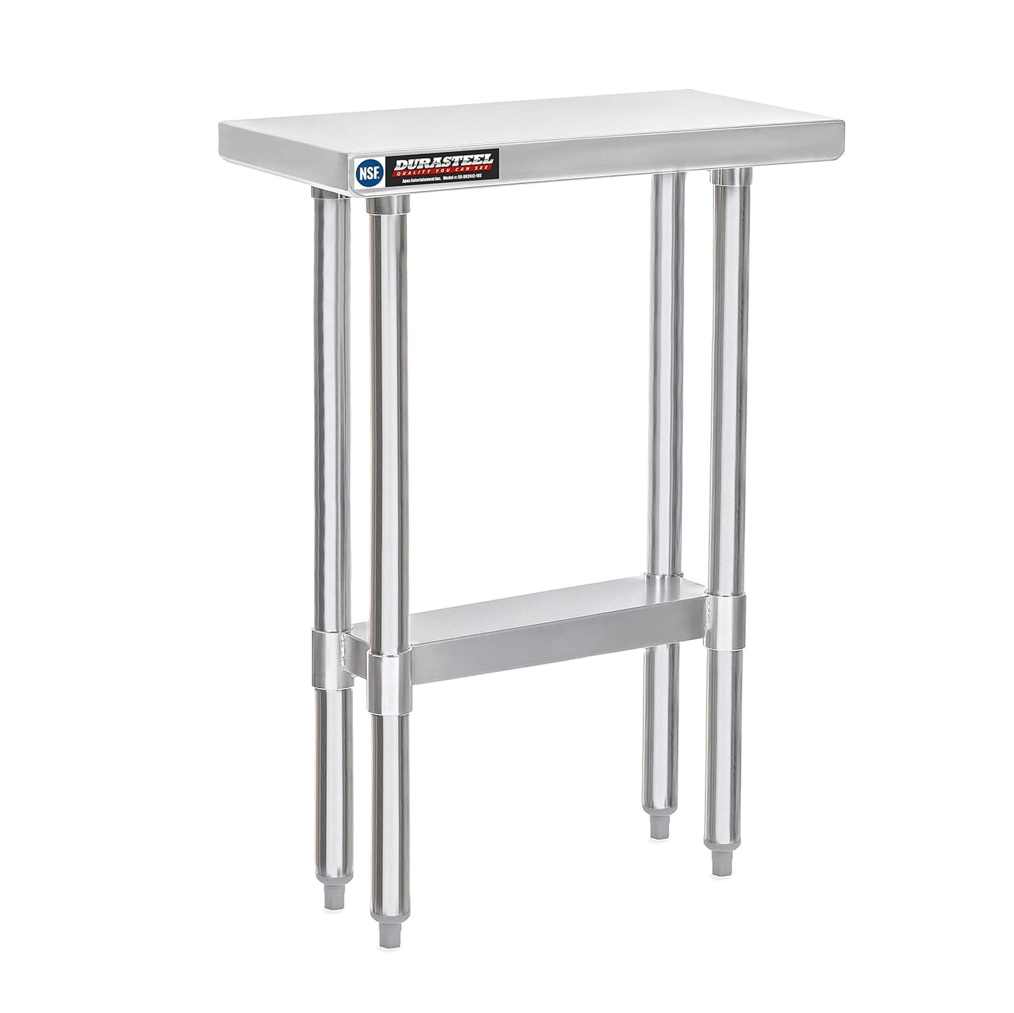 DuraSteel 24x12 Small Stainless Steel Table - NSF Metal Narrow Commercial Food Prep Side Worktable with Under Shelf - For Laundry Room, Kitchen, Outdoor Grill, Small Spaces