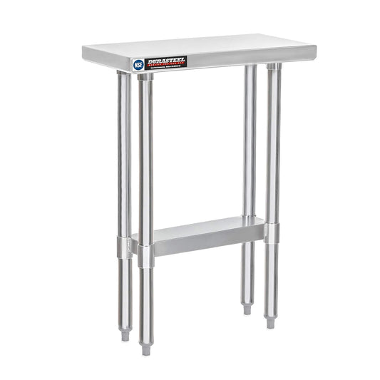 DuraSteel 24x12 Small Stainless Steel Table - NSF Metal Narrow Commercial Food Prep Side Worktable with Under Shelf - For Laundry Room, Kitchen, Outdoor Grill, Small Spaces