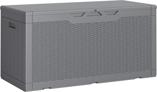 Greesum 100 Gallon Resin Deck Box Lockable Large Outdoor Storage Boxes for Garden Tools, Patio Furniture Cushions, Pool Supplies, Gray