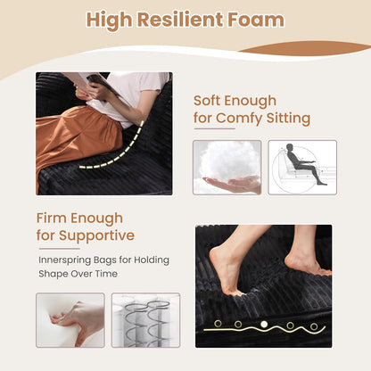 HOOOWOOO Cloud Sectional Couches for Living Room,Modular Sectional Sofa No Assembly,Plush Corduroy Large Floor Couch Furniture Set with Deep Seat Right L Shape and Chaise Lounge(Black)