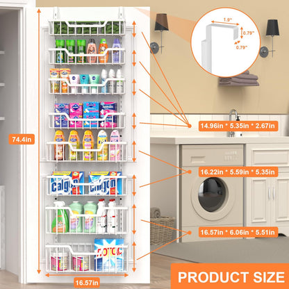 Over The Door Pantry Organizer, 8-Tier Pantry Door Organizer Shelves | 3 Sizes | Adjustable Basket | Metal Hanging Spice Rack for Kitchen, Pantry, Cabinet, Back of Door Seasoning Rack, White
