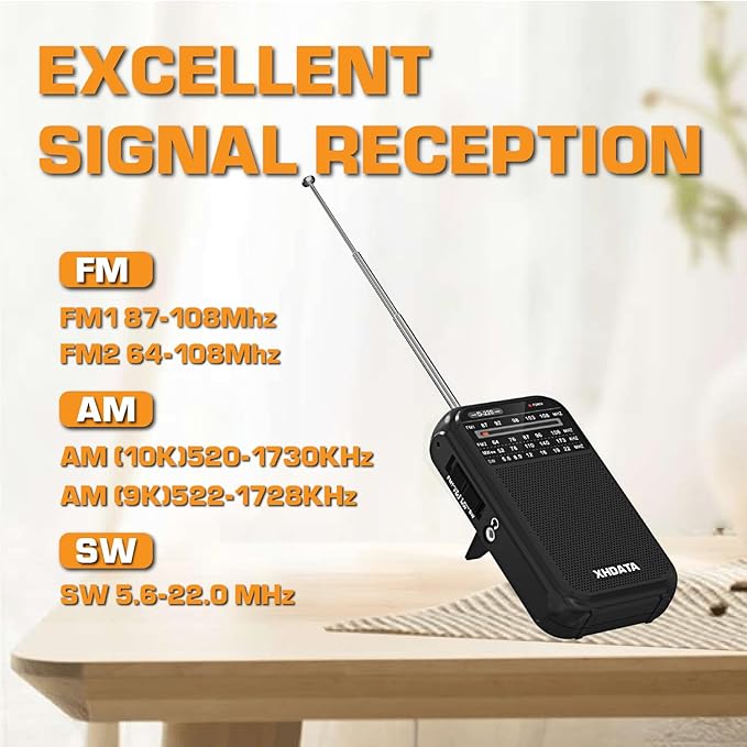 XHDATA D220 Portable Radio AM FM SW Shortwave Receiver Pocket Radios, 2 AA Battery Operated Transistor Radio with Excellent Reception for Gift, Family, Elder (Black)
