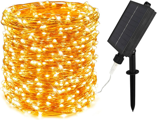 Solar String Lights for Outside,100FT 300 LEDs Solar Fairy Lights,Waterproof 8 Modes Button Outdoor String Light for Patio Garden Backyard Tree Wedding Christmas,Copper Wire,Warm White