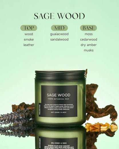M&SENSE Sage Wood Scented Candle, 11.6oz 70 Hours Long Lasting Clean Non Toxic All Natural Soy Wax Candle for Relaxing & Stress Relief, 2 Wick Home Fragrance Gifts for Home Decor