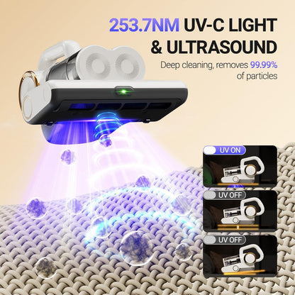 FEPPO Mattress Vacuum Cleaner, 16Kpa Bed Vacuum Cleaner with 253.7nm UV-C Light, 140°F Heat, HEPA Filter & Ultrasonic, Versatile Handheld Vacuums for Bed, Sofa, Couch, Crib(Corded, 500W)