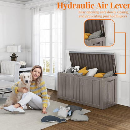 80 Gallon Resin Deck Box, Lockable Patio Outdoor Storage Box for Furniture, Garden Tools and Tools Storage, Waterproof Outside Storage Boxes - Grey