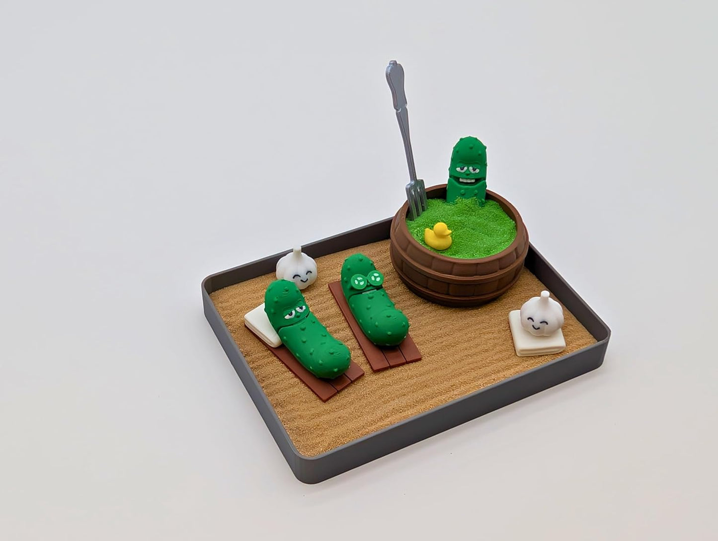 Pickle Zen Garden - Miniature Desktop Decor Kit, Novelty Gag Toy, Stress Relief Gift with Sand, Rake & Pickle Figurines, Funny Mini Conversation Starter