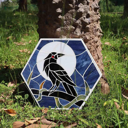 Bieye MSS004 Tiffany Style Stained Glass Mosaic Decorative Stepping Stone for Garden Decor (Raven, 13" Hexagonal)