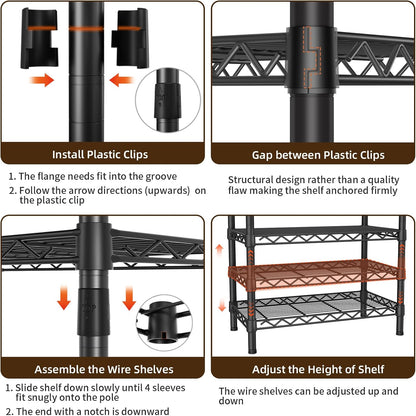 Expandable Heavy Duty Garment Rack Clothes Rack,Large Metal Closet Organizer System Storage Wardrobe,Freestanding Clothing Rack with 9 Adjustable Wire Shelves&3 Hang Rods,MaxLoad 1500lbs