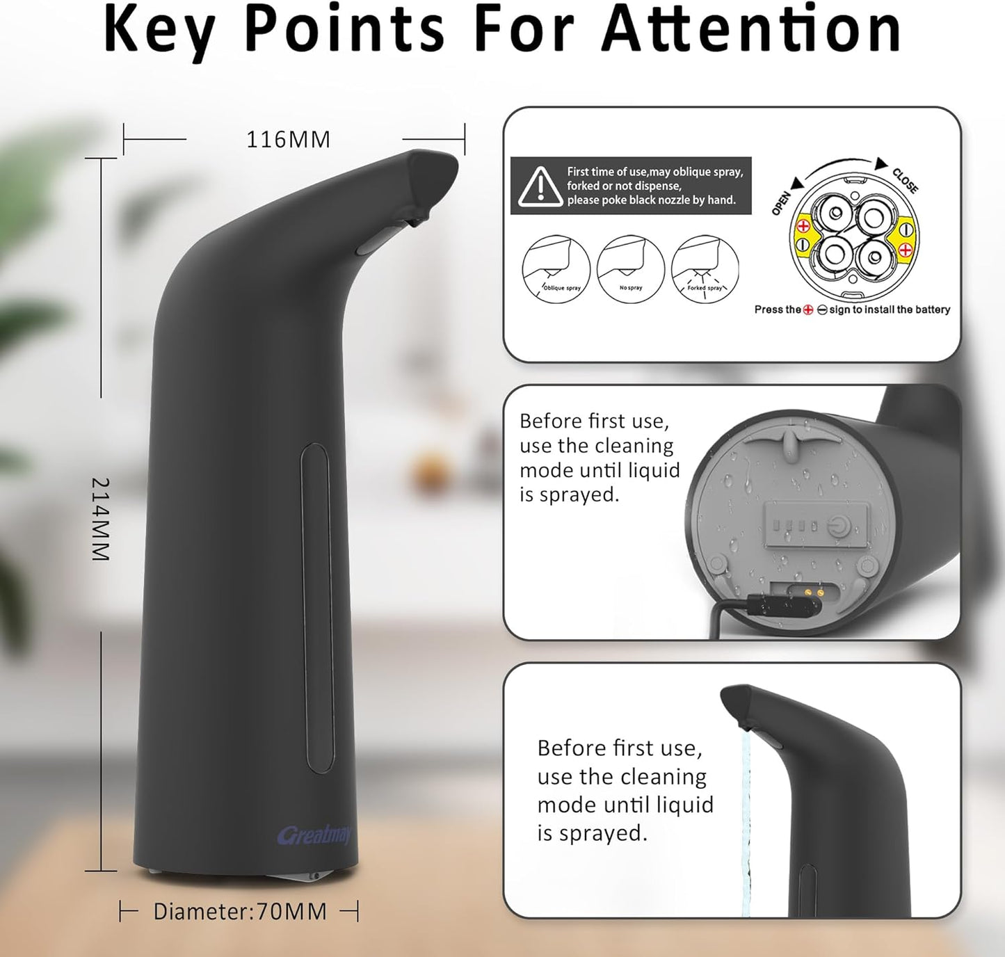 Convenient Automatic Soap Dispenser,4 Adjustable Levels Touchless Hand Sanitizer Pump with Infrared Sensor, 400 ml Countertop Electric Soap Dispenser for Bathroom,Kitchen