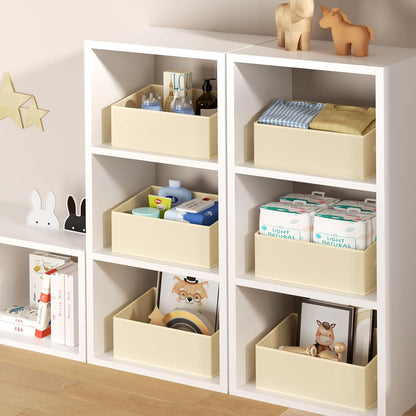 DIMJ Large Closet Storage Bins 8 Pack - Fabric Trapezoid Closet Organizer Bin, Foldable Storage Baskets for Shelves, Closet Shelf Organizer, Clothing Storage Box for Toys, Books, Towel, Clothes, Beige