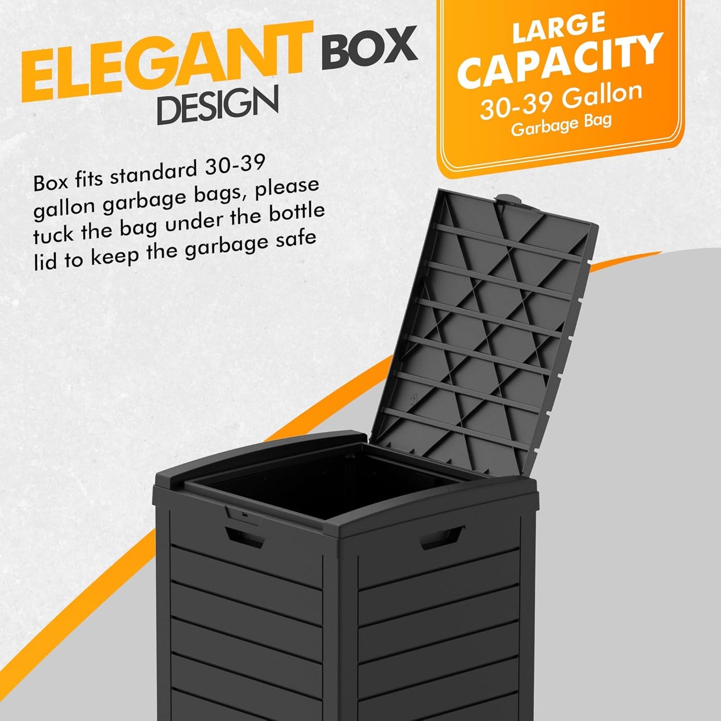 31 Gallon Outdoor Trash Can, Waterproof Resin Trash Can with Layered Lid and Drip Tray, Perfect for Patio, Backyard (Black)