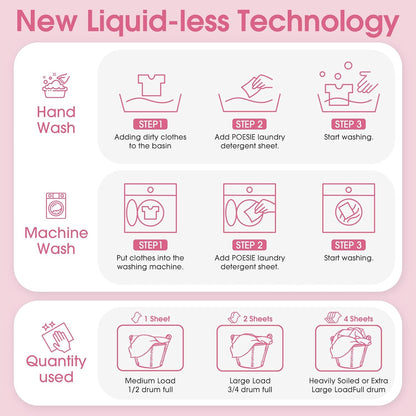 Poesie Laundry Detergent Sheet Berry Burst Scent 160 Sheets No Plastic Jugs No Messy Liquid Powder Camping Travel RV Trip Laundry Cleaning Sheet for Hand Wash Machine Wash