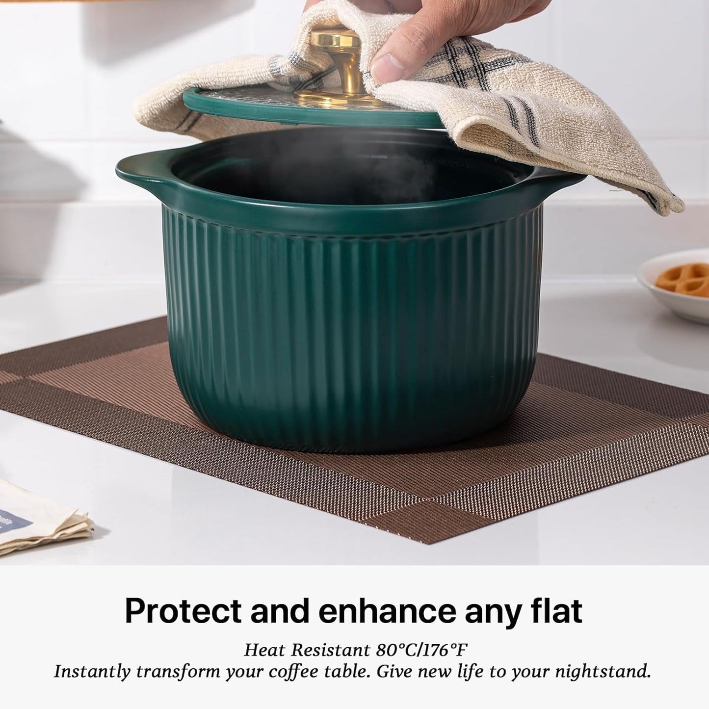 LEXMORE PlaceMats Set of 12 Vinyl/Plastic Woven Place Mats for Kitchen Table Indoor/Outdoor Washable PlaceMat Wipeable Dining Table Mats(Brown Cube)