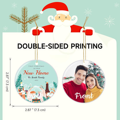 Personalized First Christmas in Our New Home Hanging Ornament 2025, Ceramic Custom Christmas Photo Ornament Xmas Tree Decorations Housewarming Gift for Family Couples Wedding