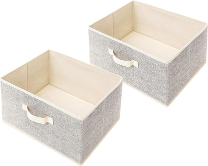 Storage Baskets, 15.7 Inch Woven Fabric Bins, Storage Cubes with Reinforced Handles, Organizer Bins for Closet Shelves, Foldable, Clothes. (2PCS/Beige-15.7*11*7.8inch)