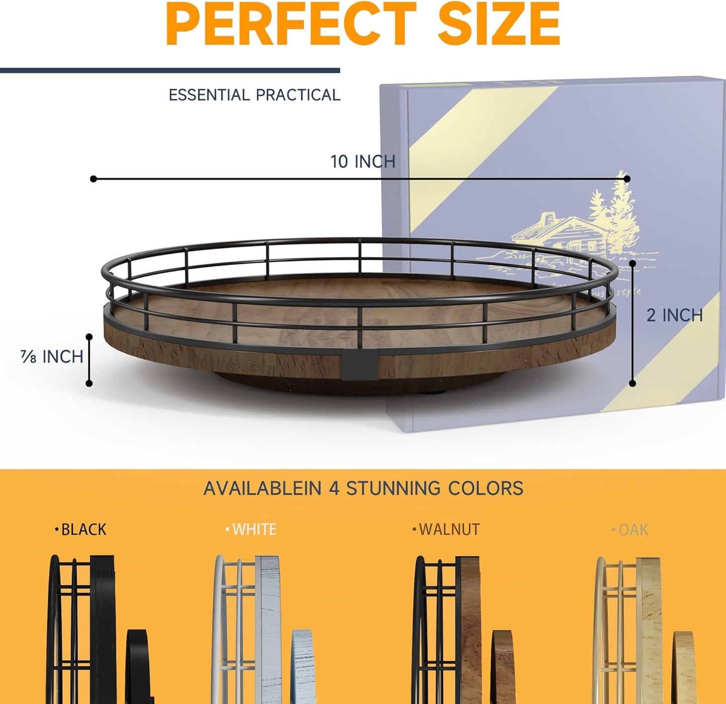 Farmhouse Oak 10" Lazy Susan Turntable Organizer for Cabinet, Round Wooden Lazy Susan Organization and Storage for Dining Table, Pantry, Kitchen, Countertop, Cupboard,Home Decor, Walnut Wood