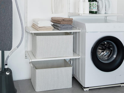 StorageWorks 45L Large Storage Bins for Closet and Shelves, Fabric Organizer Baskets with Metal Frame for Clothes, Towels, Collapsible Storage Basket, Gray and White Stripes, 2-Pack