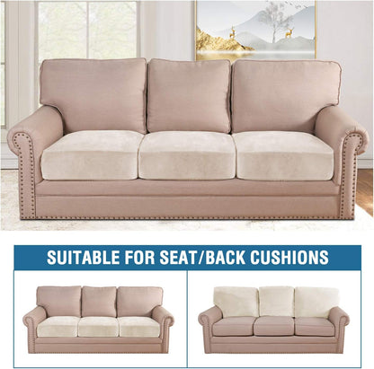 H.VERSAILTEX Velvet Stretch Couch Cushion Cover Plush Cushion Slipcover for Chair Loveseat Sofa Cushion Furniture Protector Seat Cushion Sofa Cover (3 Piece Sofa Cushion Covers, Ivory)