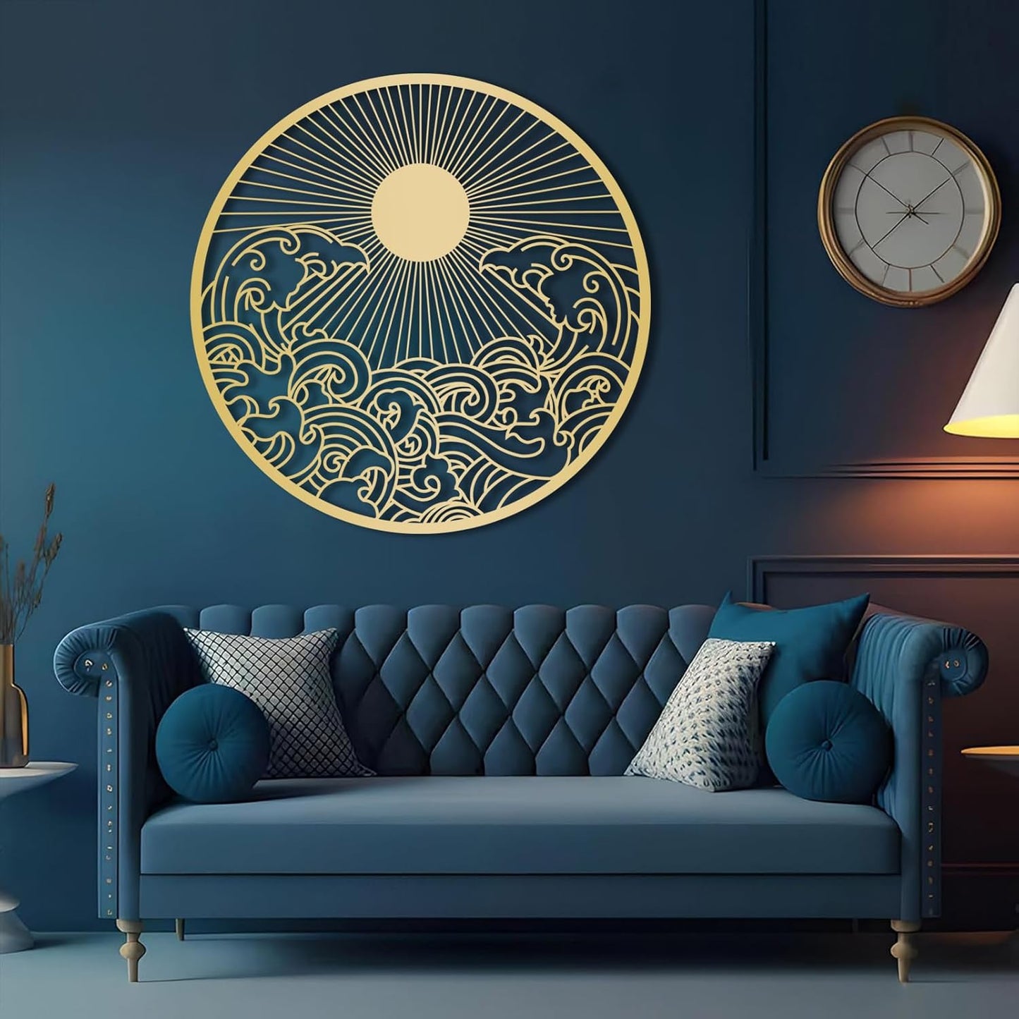 flyoak Metal Sun Wall Decor Outdoor, Sunrise Metal Wall Art, Metal Wave Wall Art, Sunrise and Wave Wall Decor, Sunburst Wall Art, Sunset Wall Art, Wall Hangings for Bedroom (Black, 19x19in|47x47cm)