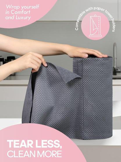 Fantasticlean Large Tear-Away Microfiber Cleaning Cloth Roll - 18'' by 12'', 24 Sheets, Thick Dish Cloths, Super Absorbent Reusable Kitchen Towels (DimGrey)