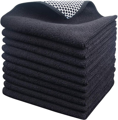 SINLAND Microfiber Dish Cloth for Washing Dishes Dish Washing Rags Best Kitchen Washcloth Cleaning Cloths Wash Cloths with Poly Scour Side 12Inchx12Inch 10 Pack Black