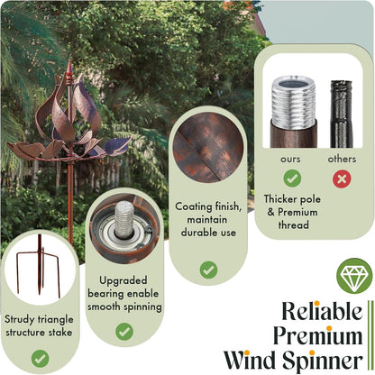 Wind Spinners Outdoor - Large Tulip Metal Bronze Color Wind Sculptures & Spinner, Kinetic Gift Ideal Windmill Decor for Garden and Yard (75 inch Height)