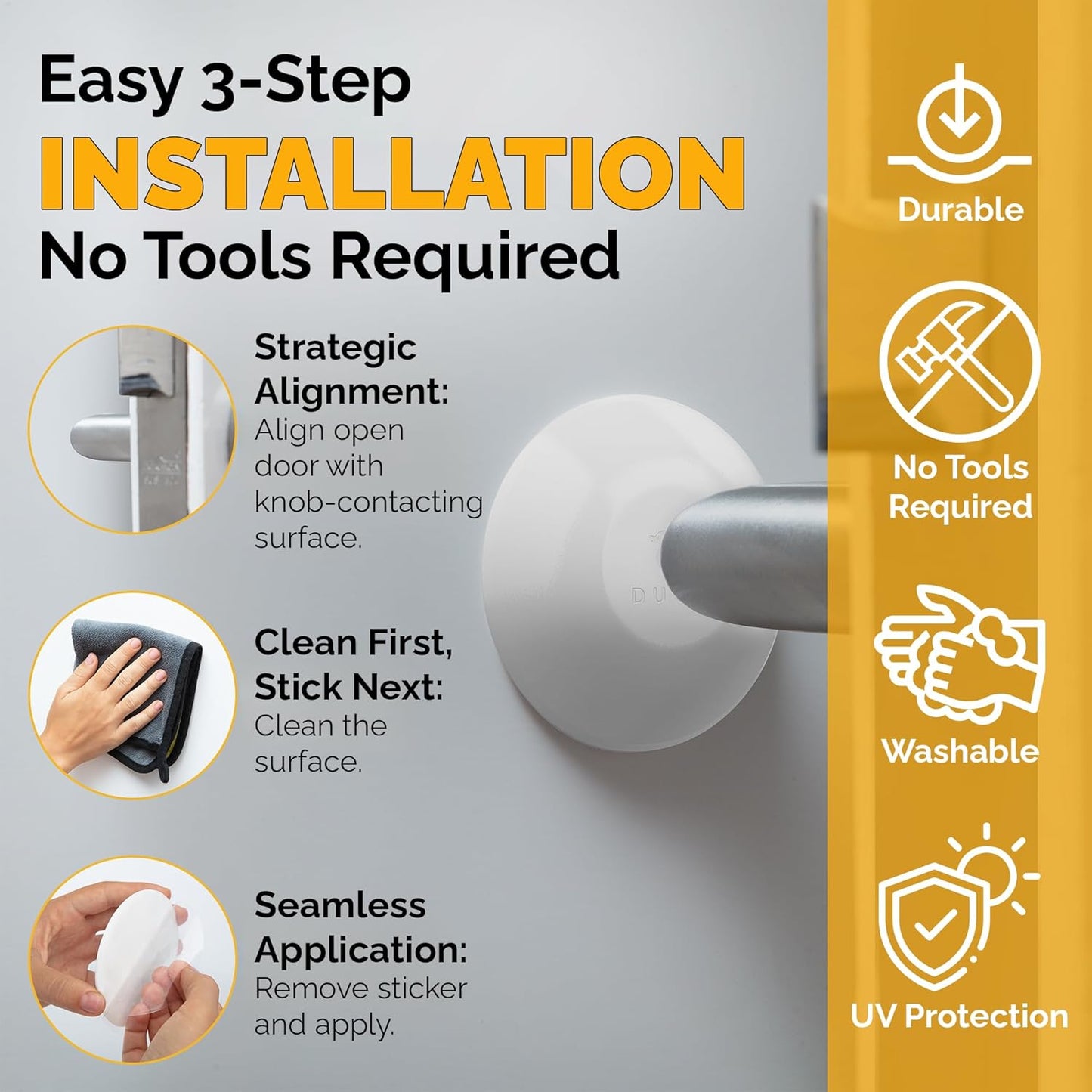 Ducki Door Stop Wall Protector | Self Adhesive Door Knob Wall Protectors from Door Knobs | Rubber Door Stoppers for Wall Damage & Noise | Durable, Shock Absorbent & Discreet | 8 Pack White Door Stops