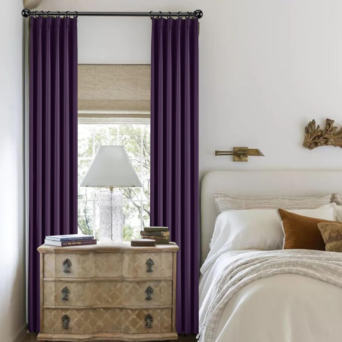 KangBang Royal Purple Pleated Curtains 2 Panels Set, 90 Inch Blackout Curtains for Bedroom Living Room, Sound Dampening Polyester Soft Aesthetic Window Treatments with Hooks, 40x90 Inch